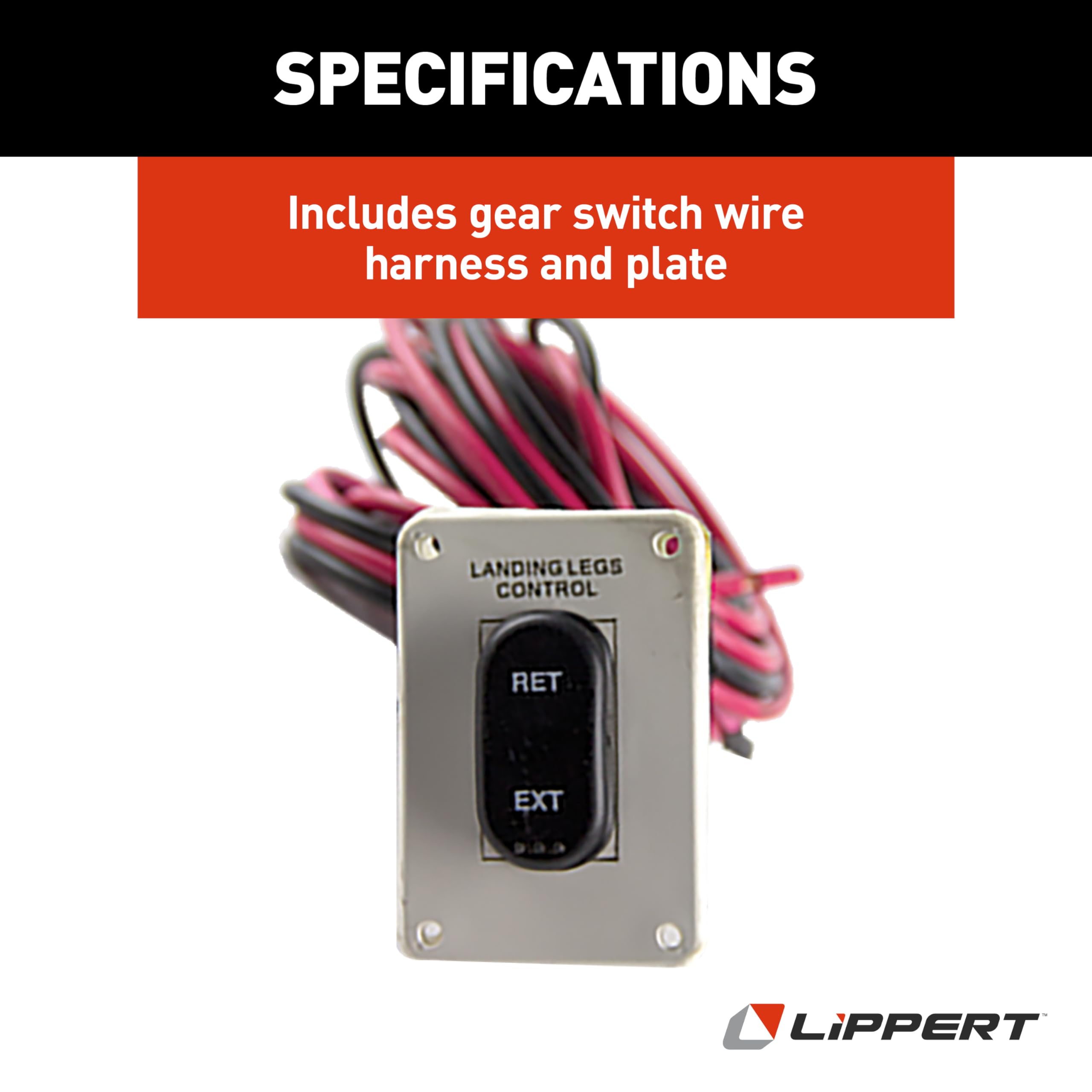 Lippert Power Replacement RV Landing Gear White IP-Rated Switch with Plate & Wiring Harness for 5th Wheel RVs, Ignition-Proof, Extend / Retract Leg Control, Interior or Exterior Mount - 145236