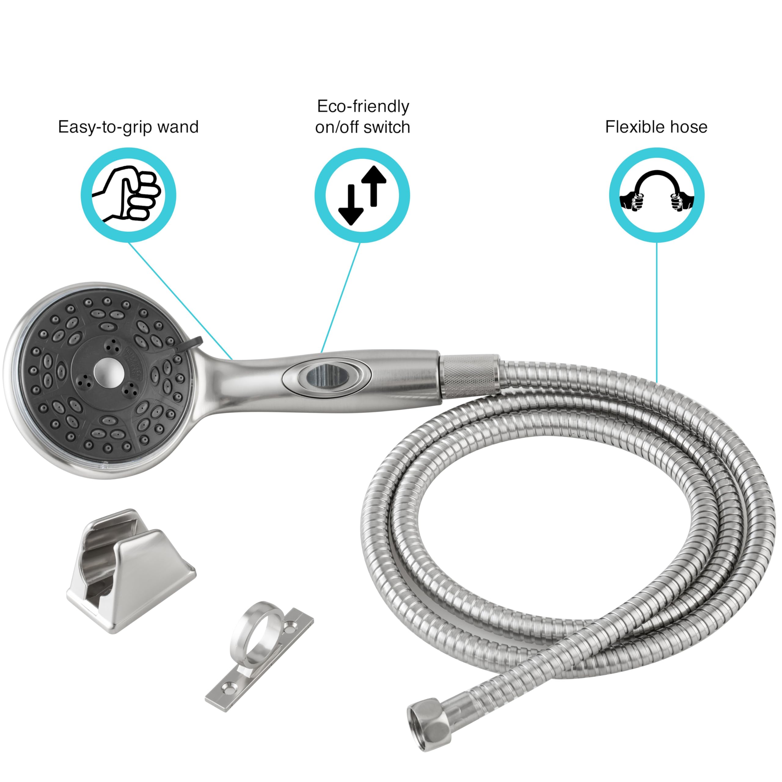 Dura Faucet Handheld Premium RV Shower Wand and Hose Kit, Eco-Friendly On/Off Switch (Brushed Satin Nickel)