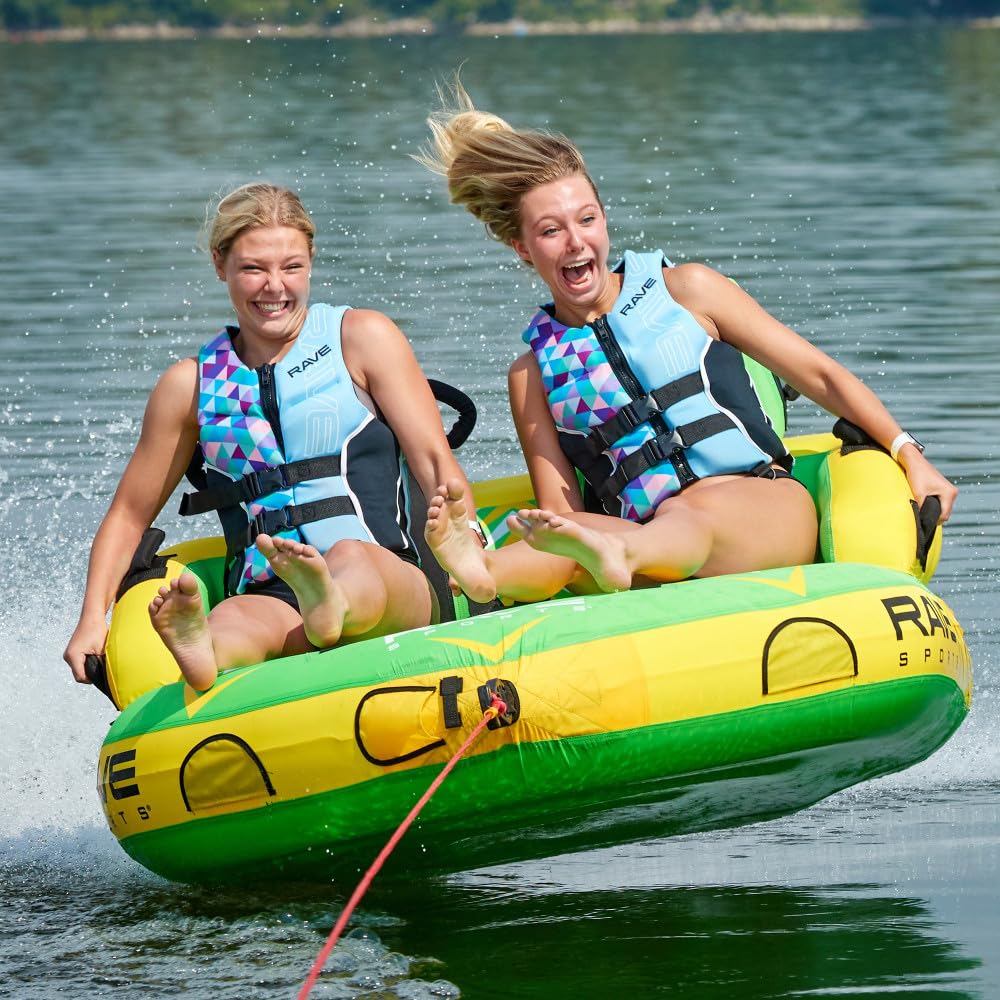 RAVE Sports Towable Tube Stoked, 1-2 Riders, Dual Tow Points, Stable Couch-Style Seats with Backrest, Durable Nylon Cover, Neoprene Padding, Foam-Filled Reinforced Handles, Boat Towables-Tubes