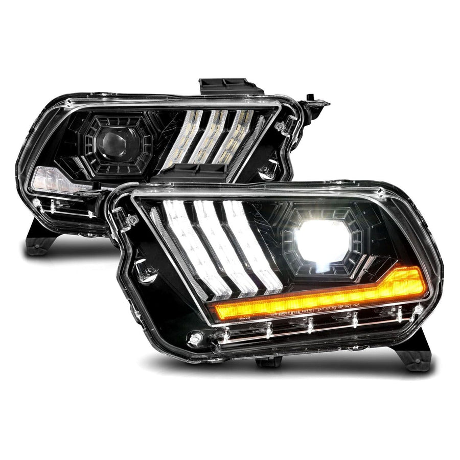 10-14 Ford Mustang ANZO LED Projector Headlights w/Sequential Light Tube (Non HID Compatible)