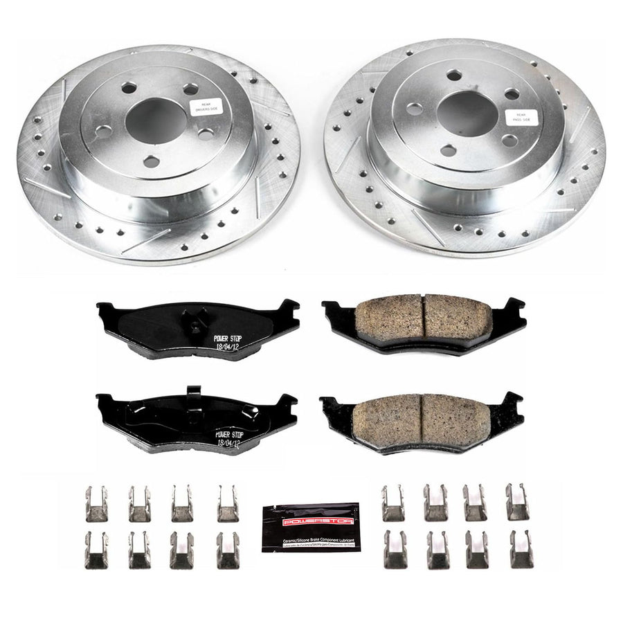 Power Stop K1687 Rear Brake Pads Z23 Carbon Fiber with Drilled & Slotted Brake Rotors Kit For Chrysler PT Cruiser, Dodge Neon, Dodge Stratus, Plymouth Breeze, Plymouth Neon [Model Specific]