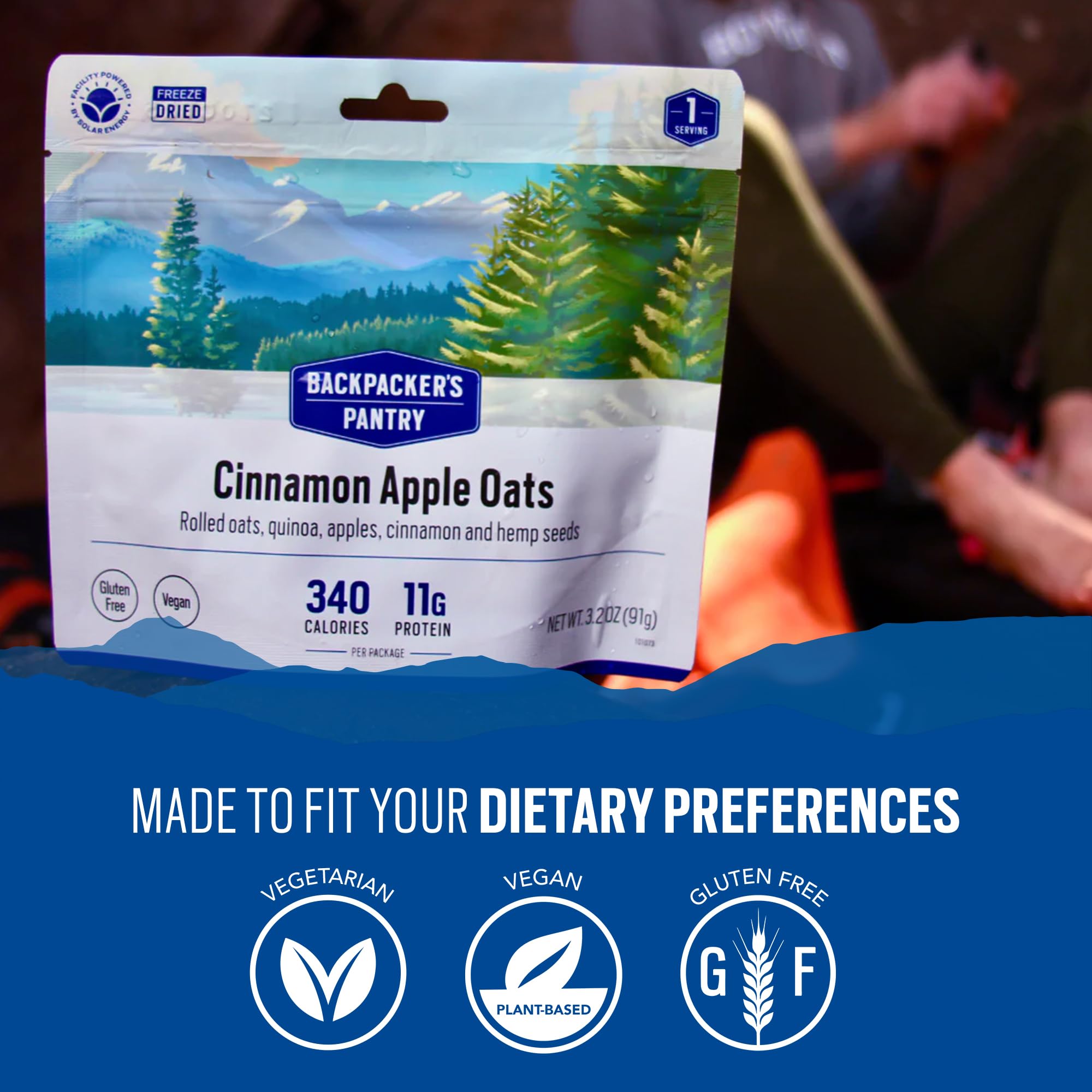 Cinnamon Apple Oats Backpacker's Pantry - Freeze Dried Camping & Backpacking Food - Emergency Food - 11 Grams of Protein, Vegan, Gluten-Free - 1 Count