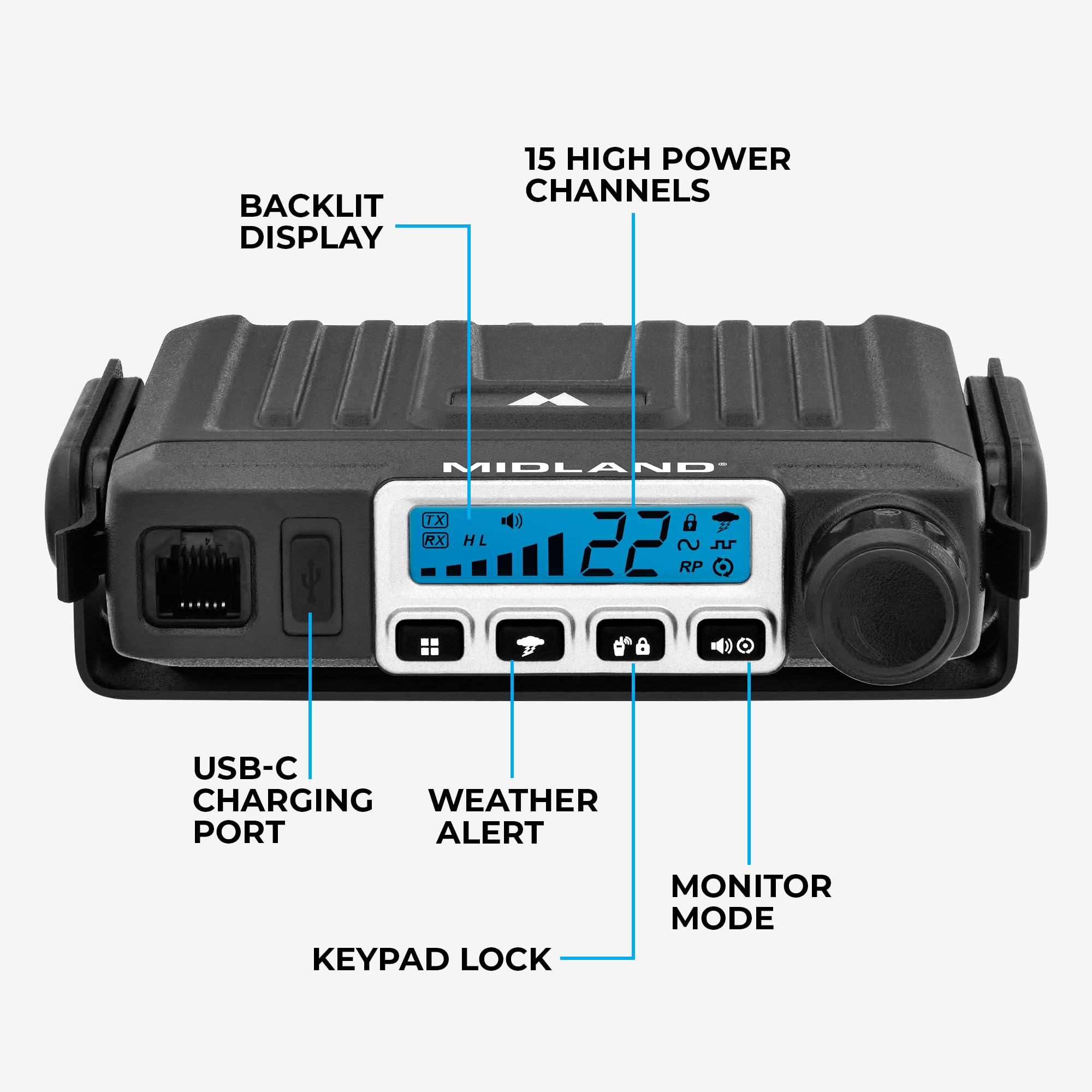 MXT115AGVP3 – Midland 15 Watt GMRS MicroMobile Two Way Radio - Off Roading Outdoor Farm Radio - Extended Range 3dB gain Ghost Antenna, Antenna Cable, Mounting Bracket - Farm Tractor Bundle