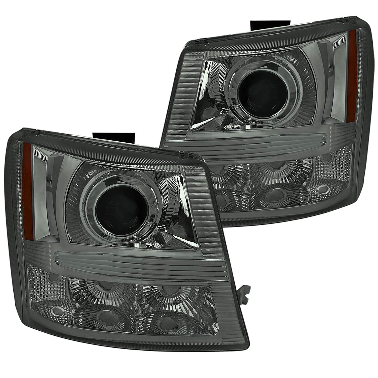 Smoke Projector Headlights SPEC-D TUNING Compatible with 2003-2007 Chevy Silverado, 2002-2006 Chevy Avalanche Without Body Cladding, Left + Right Pair Headlamps Assembly