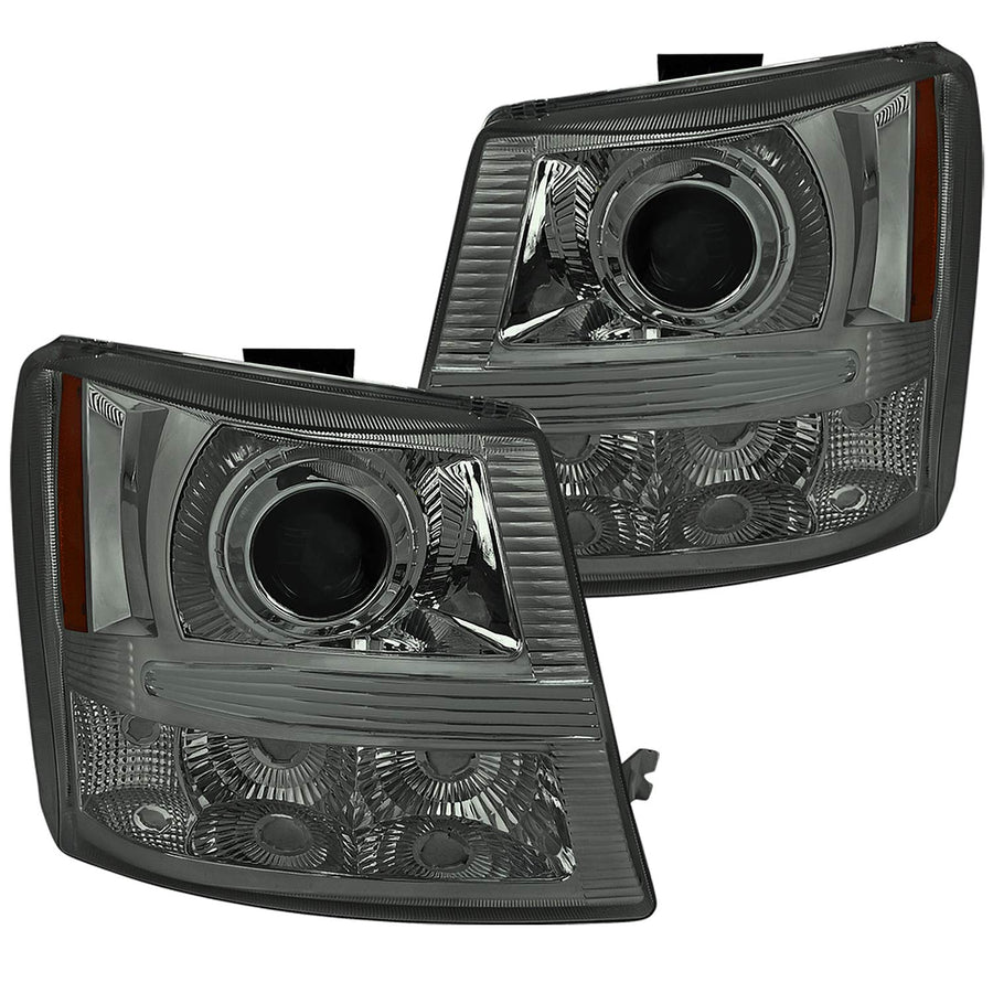 Smoke Projector Headlights SPEC-D TUNING Compatible with 2003-2007 Chevy Silverado, 2002-2006 Chevy Avalanche Without Body Cladding, Left + Right Pair Headlamps Assembly
