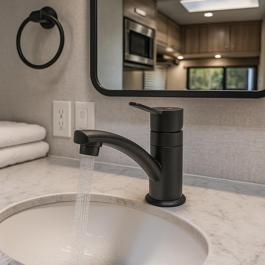 Dura Faucet RV Streamline (DF-PL200M-SN) Single Lever Lavatory Faucet – Satin Nickel, 1-Hole Centerset Sink Faucet with Deck Plate, Leak-Free Ceramic Cartridge, Lead-Free, Easy Installation