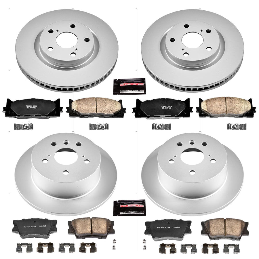 Power Stop Front and Rear CRK6480 Brake Rotors Brake Pads Geomet Coated Brake Kit For 2012 2013 2014 2015 2016 2017 Toyota Camry | 2013 2014 2015 2016 2017 2018 Toyota Avalon Lexus ES350 ES300h