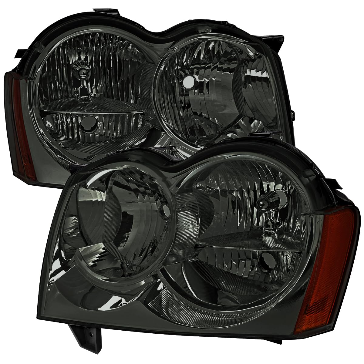 Smoke Headlights Spec-D Tuning Compatible with 2005-2007 Jeep Grand Cherokee, Left + Right Head Lights Assembly