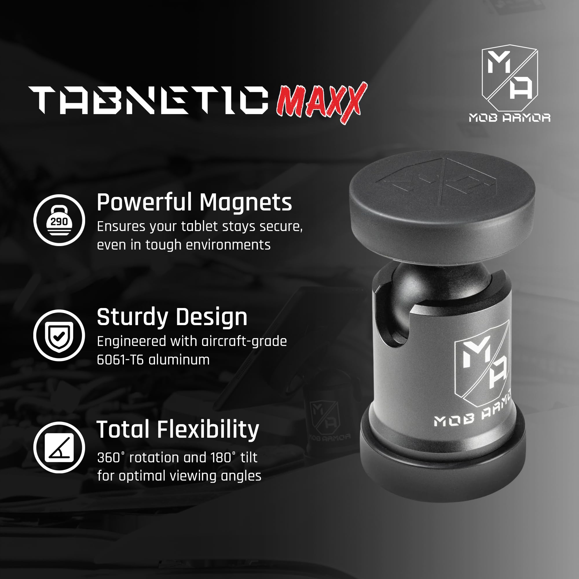 Mob Armor Maxx Tabnetic - Universal Magnetic Tablet Mount for Trucks, Cars, RVs, Heavy Equipment, Adhesive Mounting, Tablet Compatible, Magnetic Phone Mount, Console Accessories