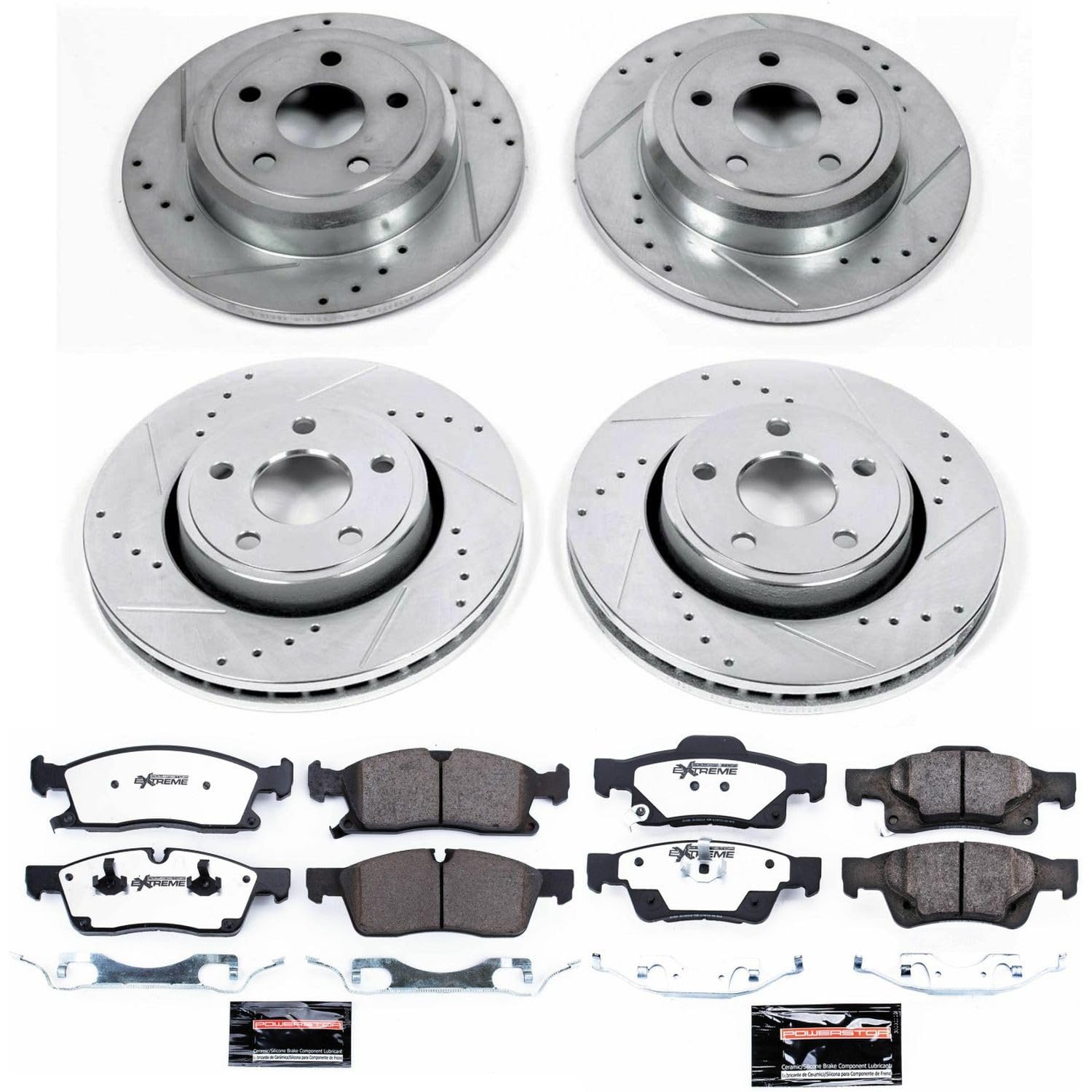 Power Stop Brake Kit Front and Rear For 2011 2012 2013 2014 2015 2016 2017 2018 2019 2020 Dodge Durango - Truck & Tow Carbon Fiber Ceramic Pads & Drilled and Slotted Rotors Replacement, K5952-36