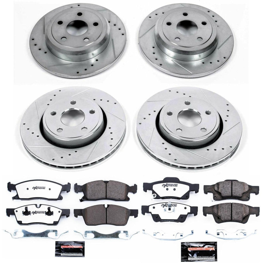 Power Stop Brake Kit Front and Rear For 2011 2012 2013 2014 2015 2016 2017 2018 2019 2020 Dodge Durango - Truck & Tow Carbon Fiber Ceramic Pads & Drilled and Slotted Rotors Replacement, K5952-36