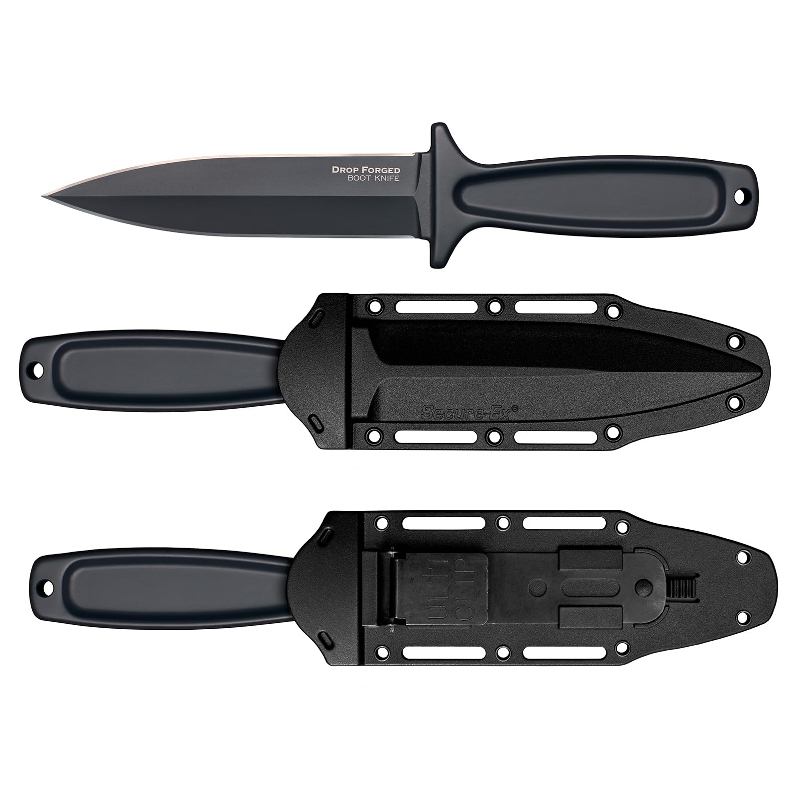Cold Steel Boot Drop Forged 5" 52100 High-Carbon Steel Spear Point Fixed Blade EDC Concealed Carry Tactical Outdoor Hunting Knife, 4" Ergonomic Handle, Resistant Secure-Ex Sheath