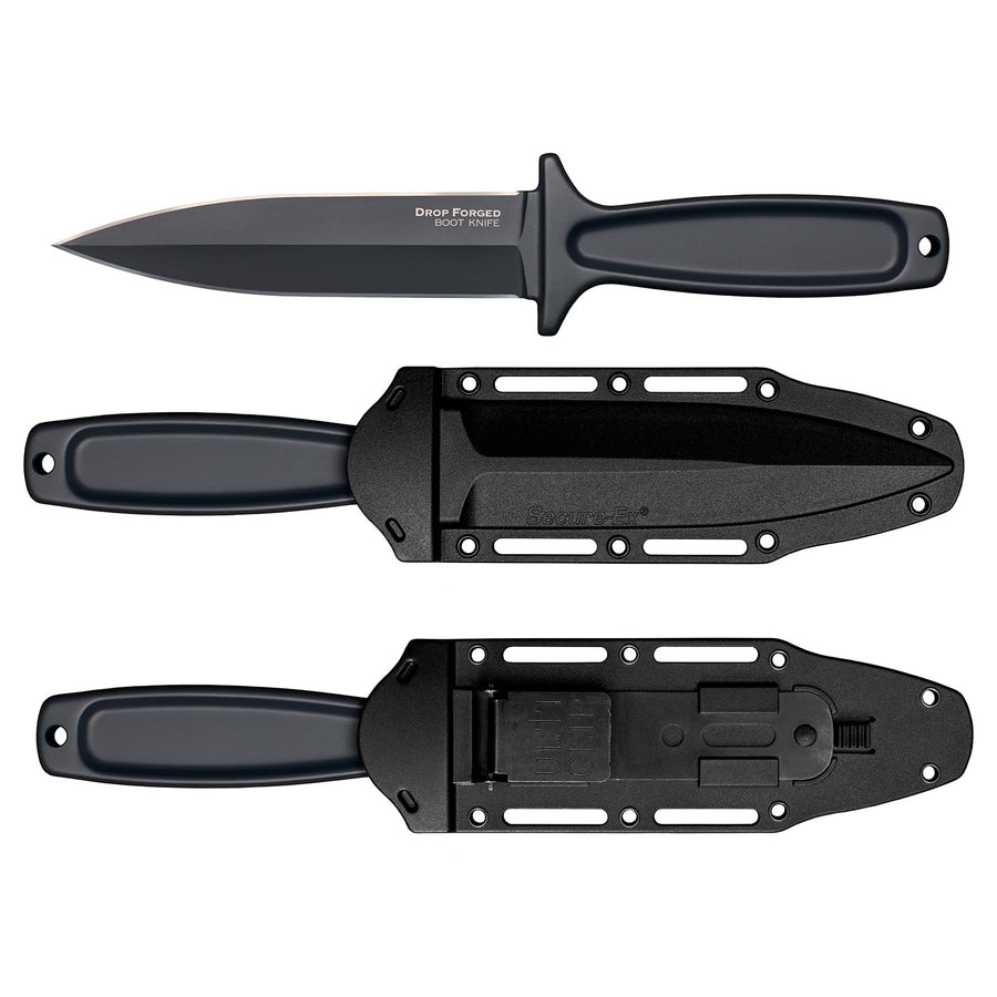 Cold Steel Boot Drop Forged 5" 52100 High-Carbon Steel Spear Point Fixed Blade EDC Concealed Carry Tactical Outdoor Hunting Knife, 4" Ergonomic Handle, Resistant Secure-Ex Sheath