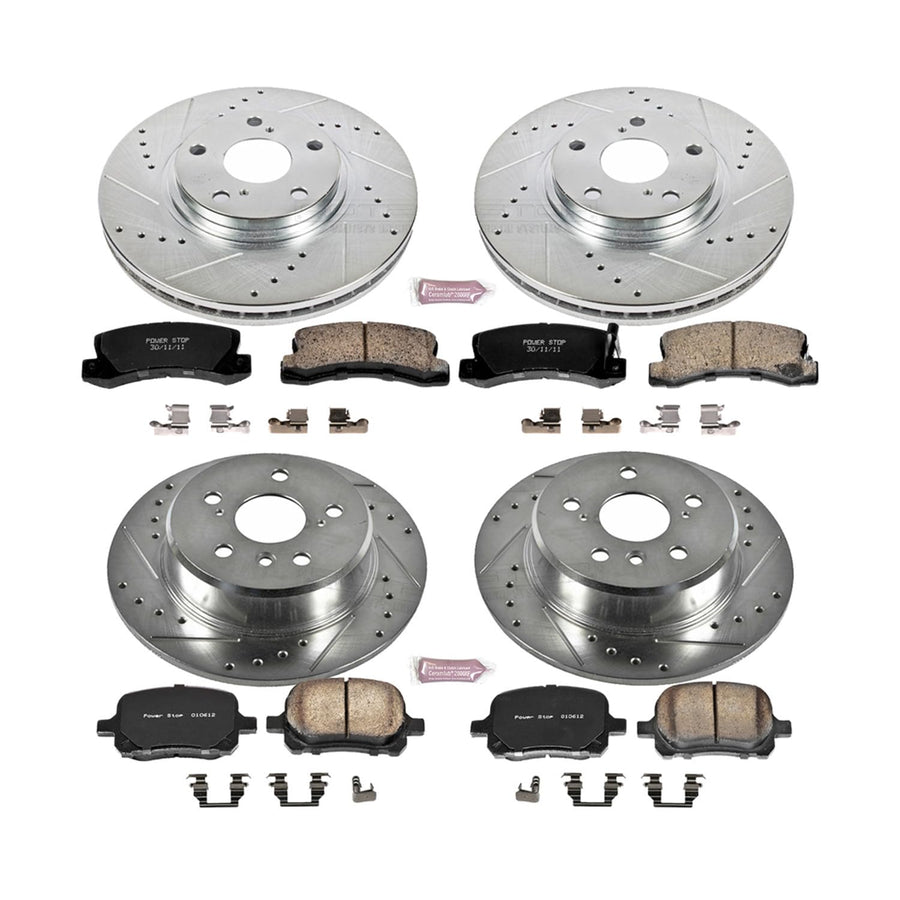 Power Stop K6782 Z23 Carbon Fiber Brake Pads Front and Rear with Drilled & Slotted Brake Rotors Kit For Lexus RX300 1999-2001 [Model Specific]
