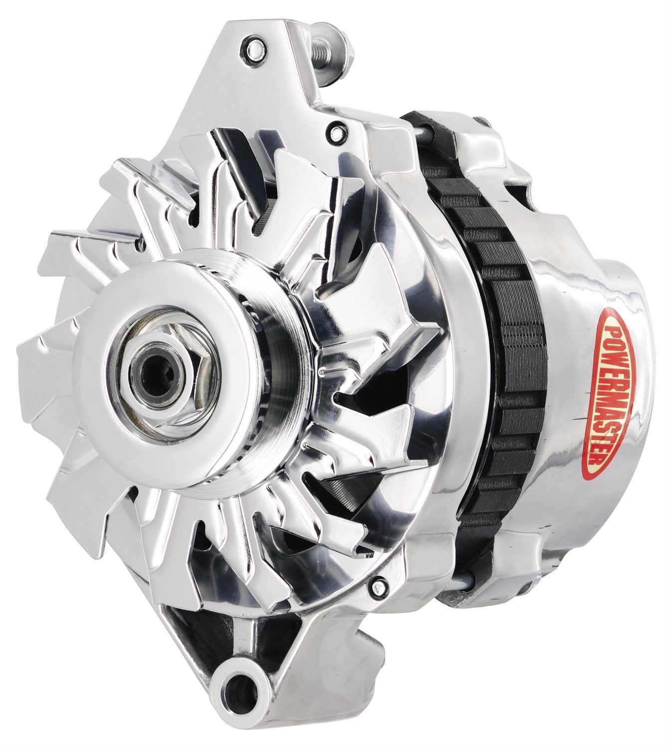 Alt GM CS130 Chrome 140A 6 grv Pulley Baffle & Cone Str MTG 6.61" 1-Wire or OE Hookup Powermaster