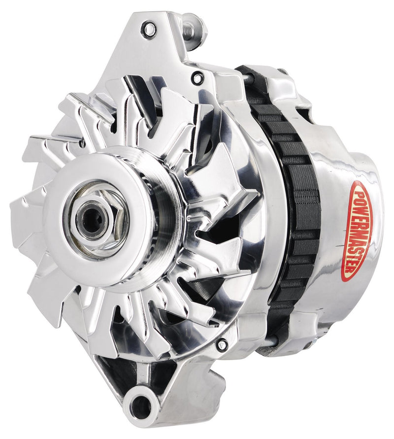Alt GM CS130 Chrome 140A 6 grv Pulley Baffle & Cone Str MTG 6.61" 1-Wire or OE Hookup Powermaster