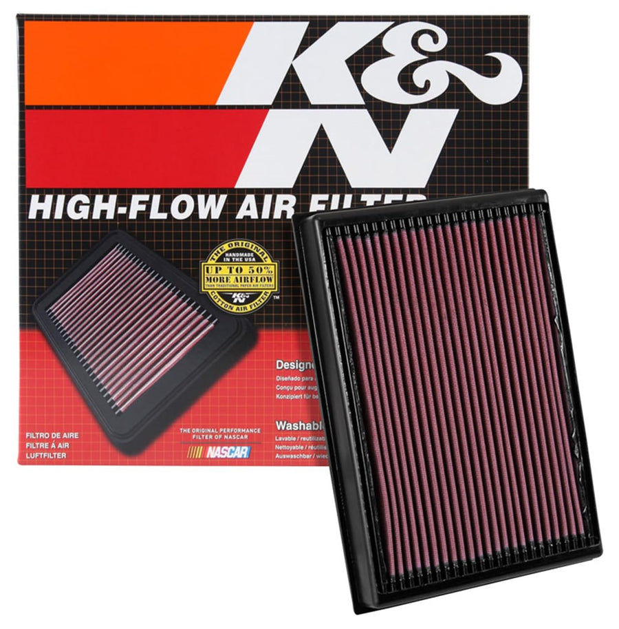 K&N Original High-Flow Lifetime Engine Air Filter: Increase Power: Premium, Washable: Compatible with 2016-2019 Nissan, Titan XD, 33-5048