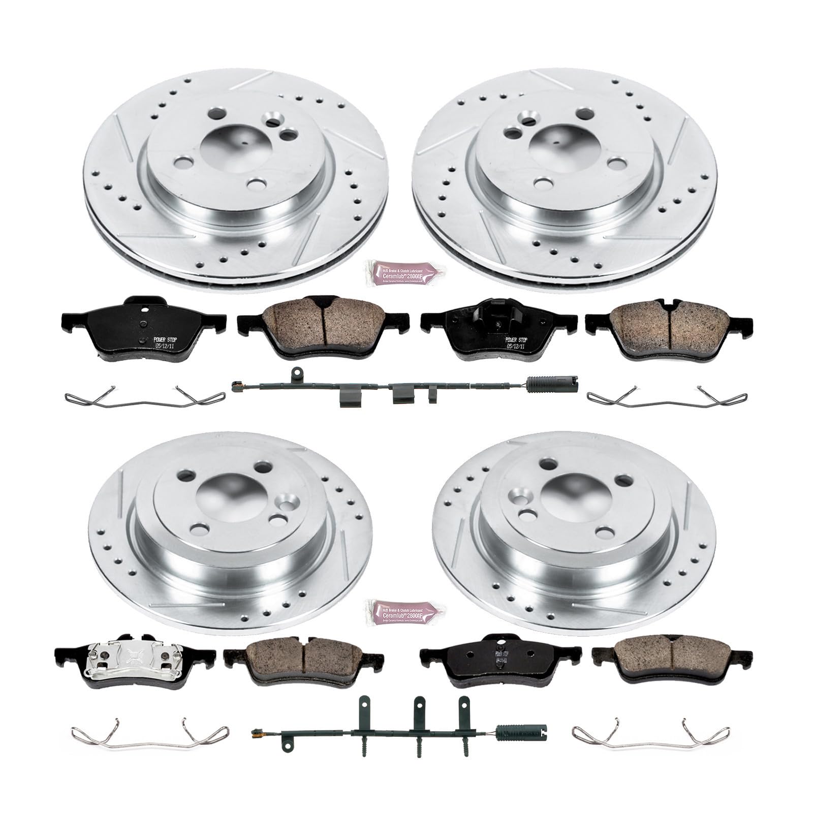 Power Stop K6296 Z23 Carbon Fiber Brake Pads Front and Rear with Drilled & Slotted Brake Rotors Kit For Mini Cooper 2007-2008 [Model Specific]