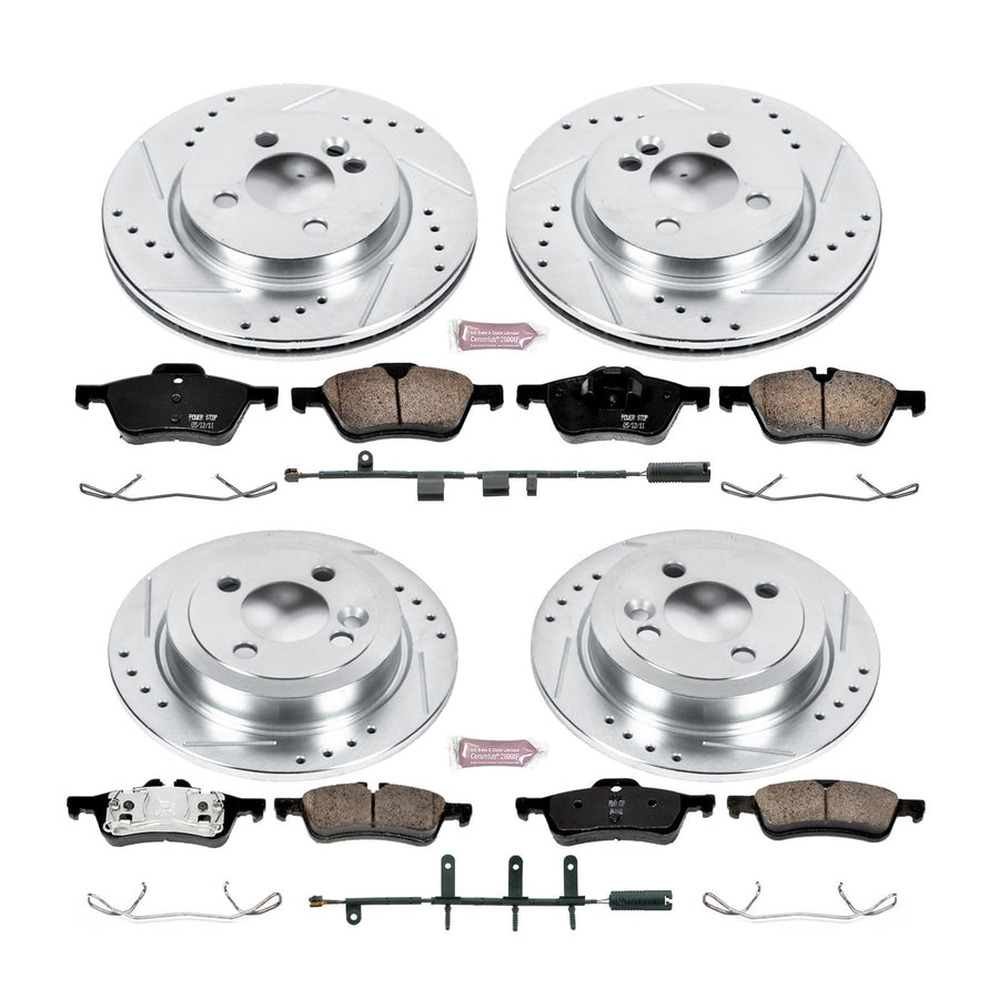 Power Stop K6296 Z23 Carbon Fiber Brake Pads Front and Rear with Drilled & Slotted Brake Rotors Kit For Mini Cooper 2007-2008 [Model Specific]