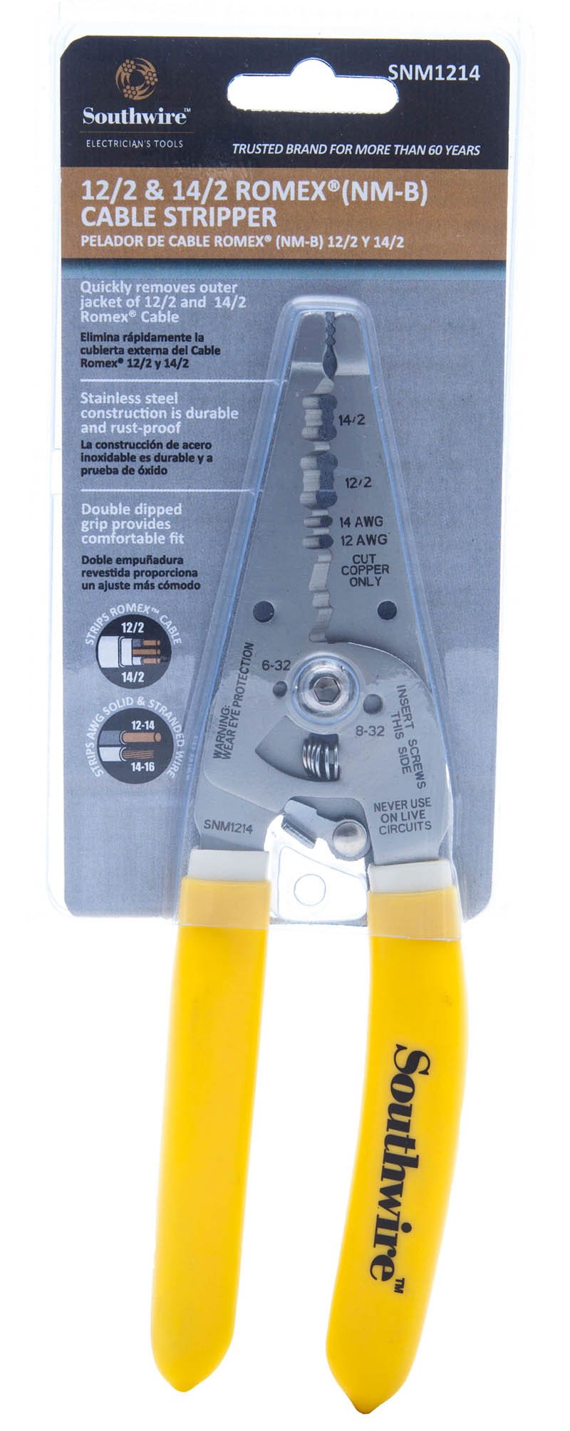 Heavy Duty Southwire NM-B Romex Cable Wire Stripper/Cutter with Ergonomic Handles 12 AWG -14 AWG, rust proof