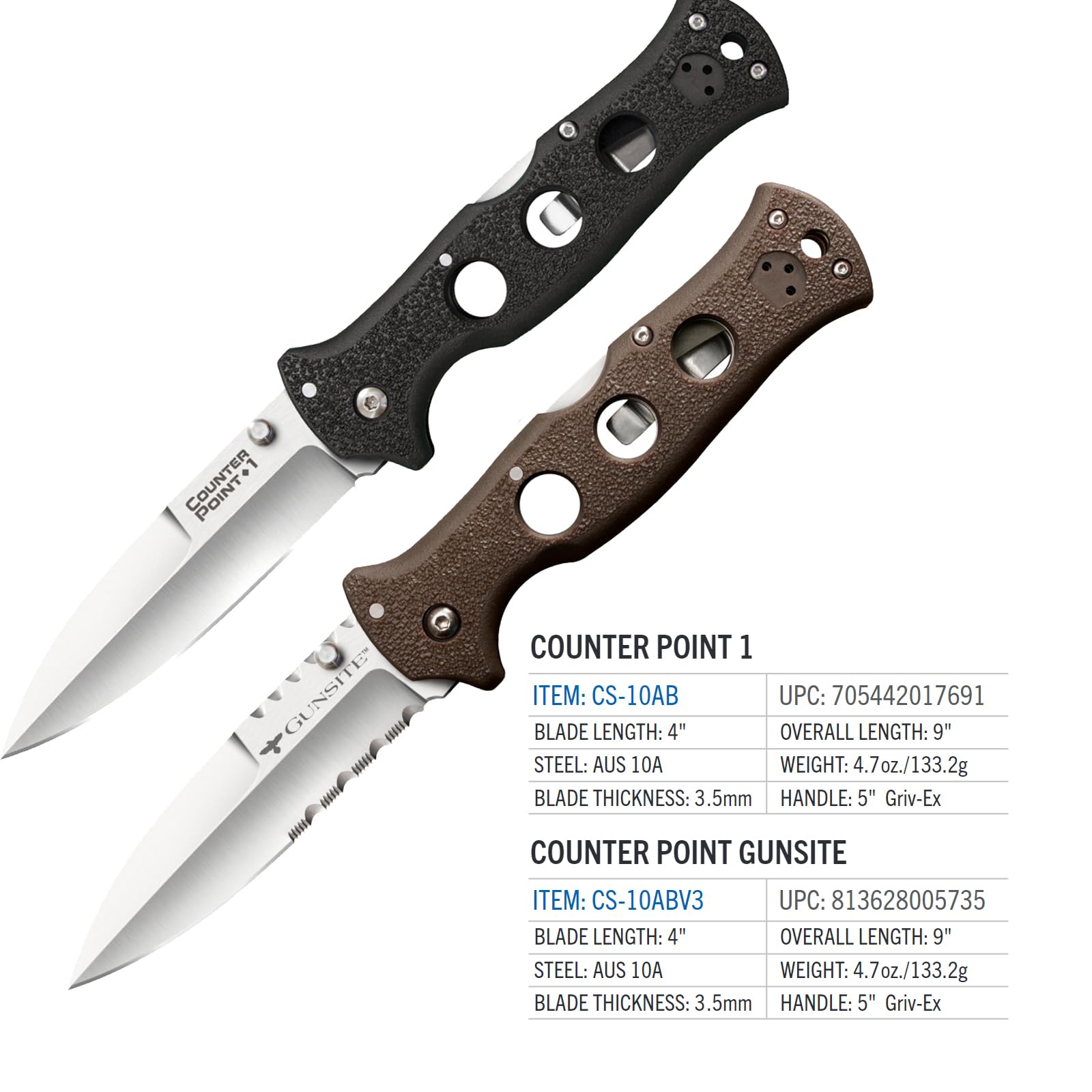 Cold Steel Folding Knife Counter Point with Tri-Ad Lock and Pocket Clip, Counter Point 1, Silver & Black