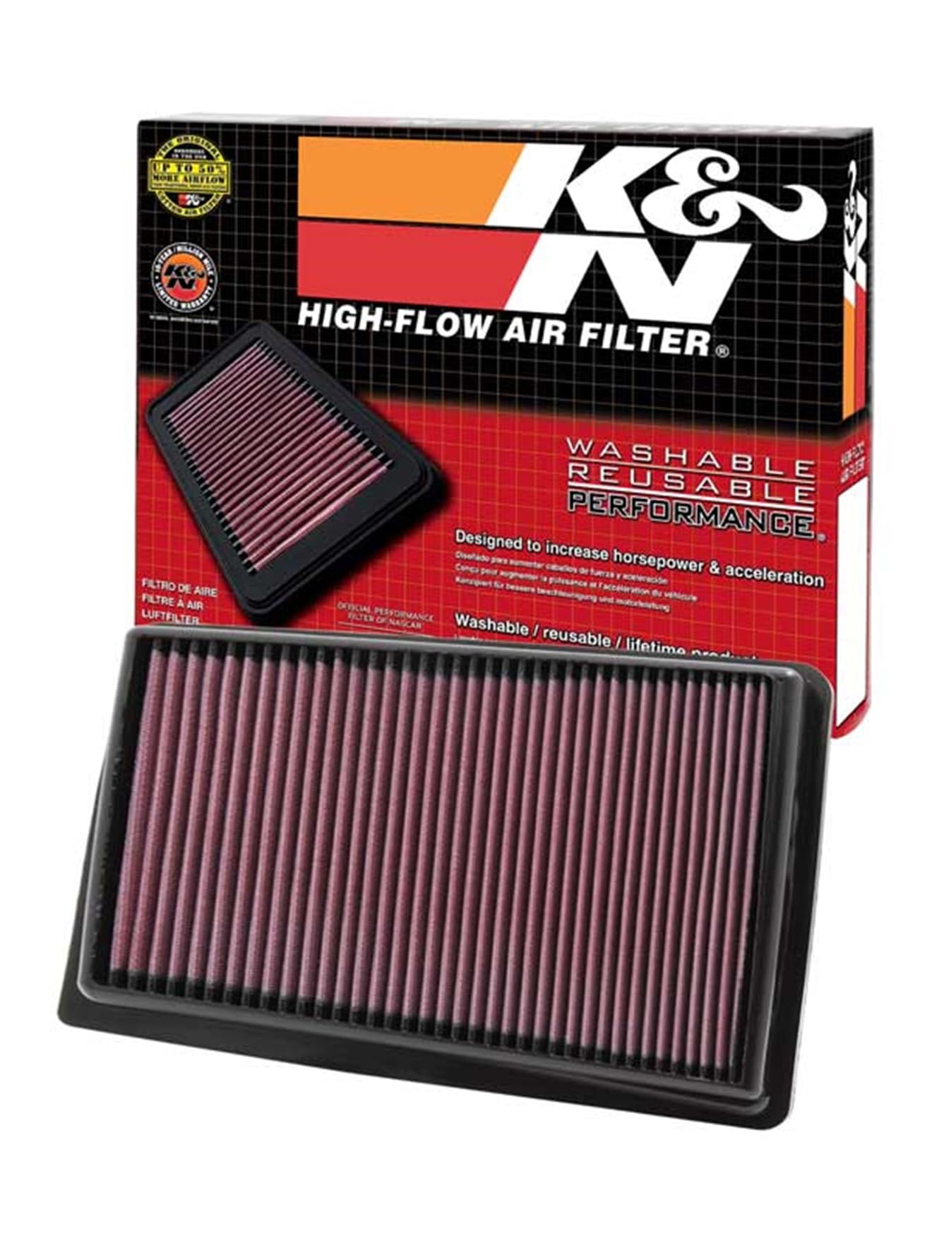 K&N Engine Air Filter: Replacement Car Air Filter, Reusable, Clean Every 75,000 Miles, Washable, Premium: Compatible with 2009-2017 Hyundai/Kia (Equus, Genesis, Genesis Sedan, K9, K900), 33-2426