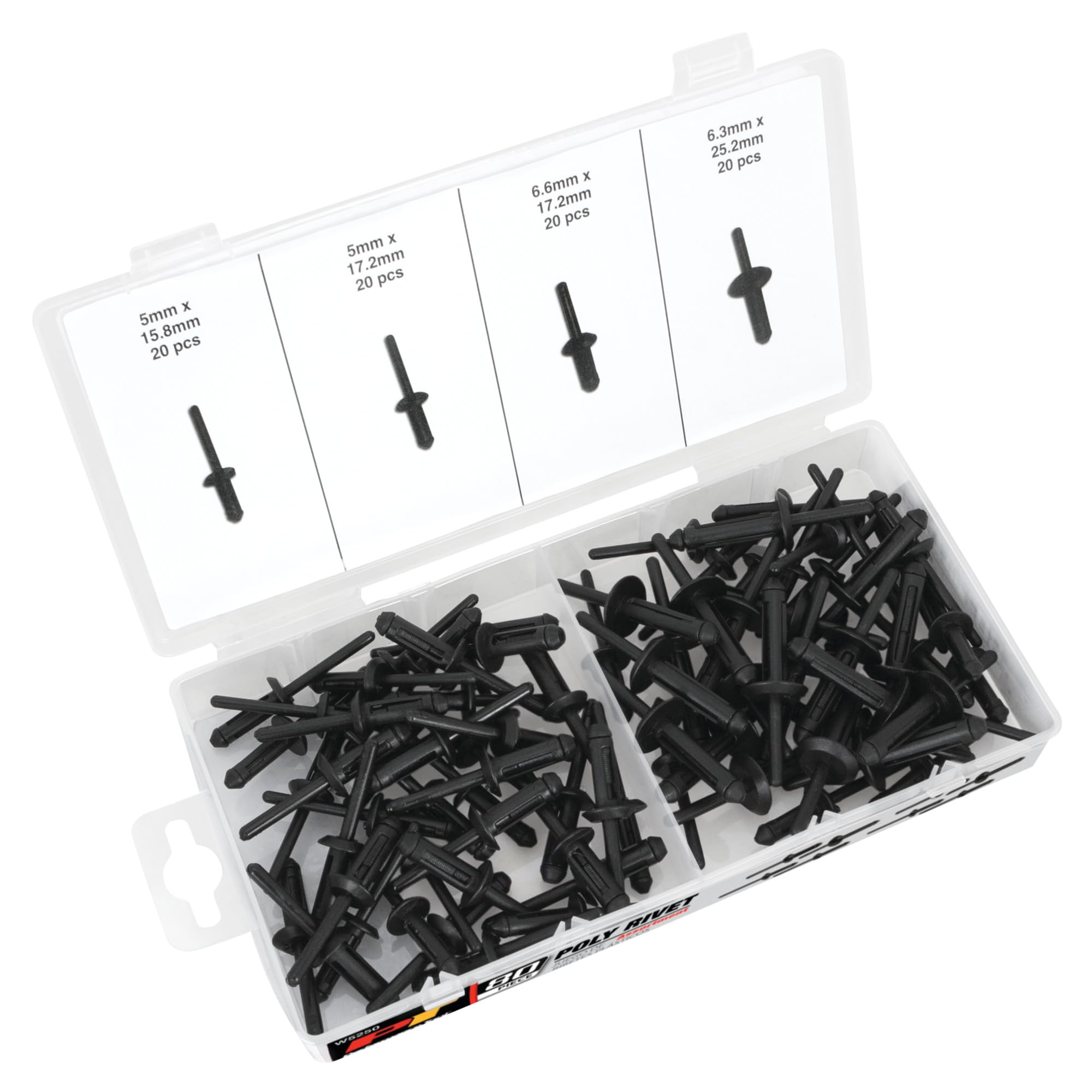 W5250 Performance Tool 80Pc Poly Rivet Assortment - Perfect for DIY Projects and Automotive Repairs