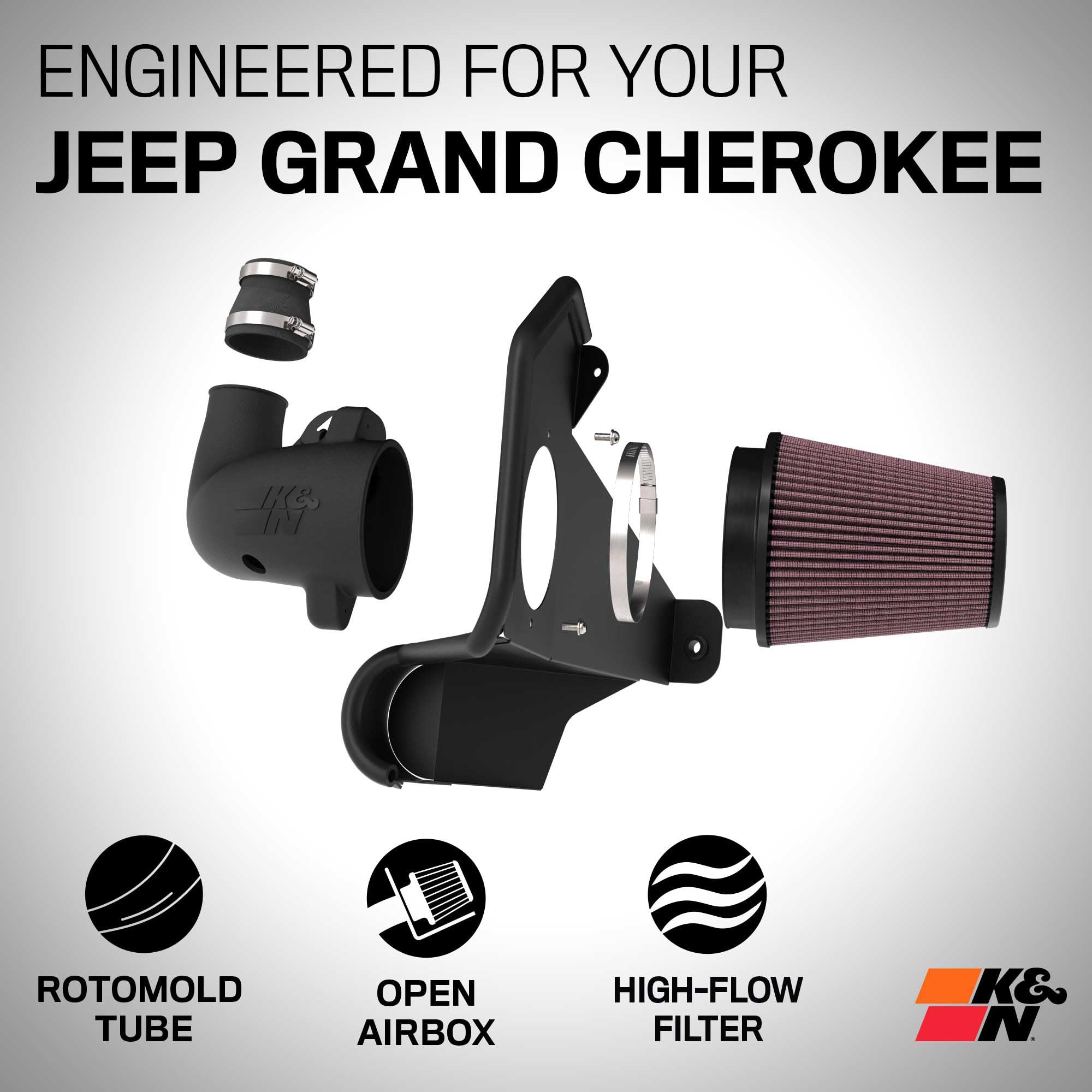 Cold Air Intake System K&N: High-Flow Air-Filter, Increase Performance & Horsepower: Compatible with 2022-2024 JEEP Grand Cherokee, 63-1595