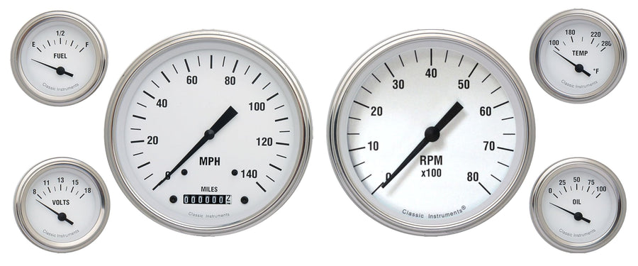 WH51SLF Classic Instruments White Hot Six Gauge Set