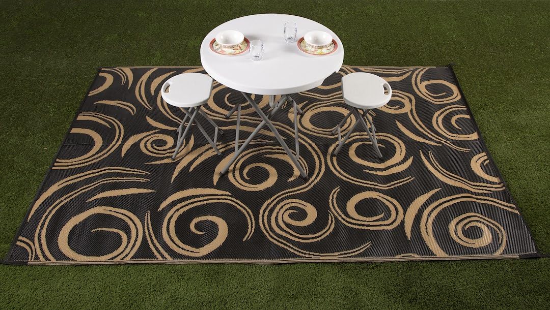 68946 Faulkner Furniture Mat Swirl 9x12 Black/beige