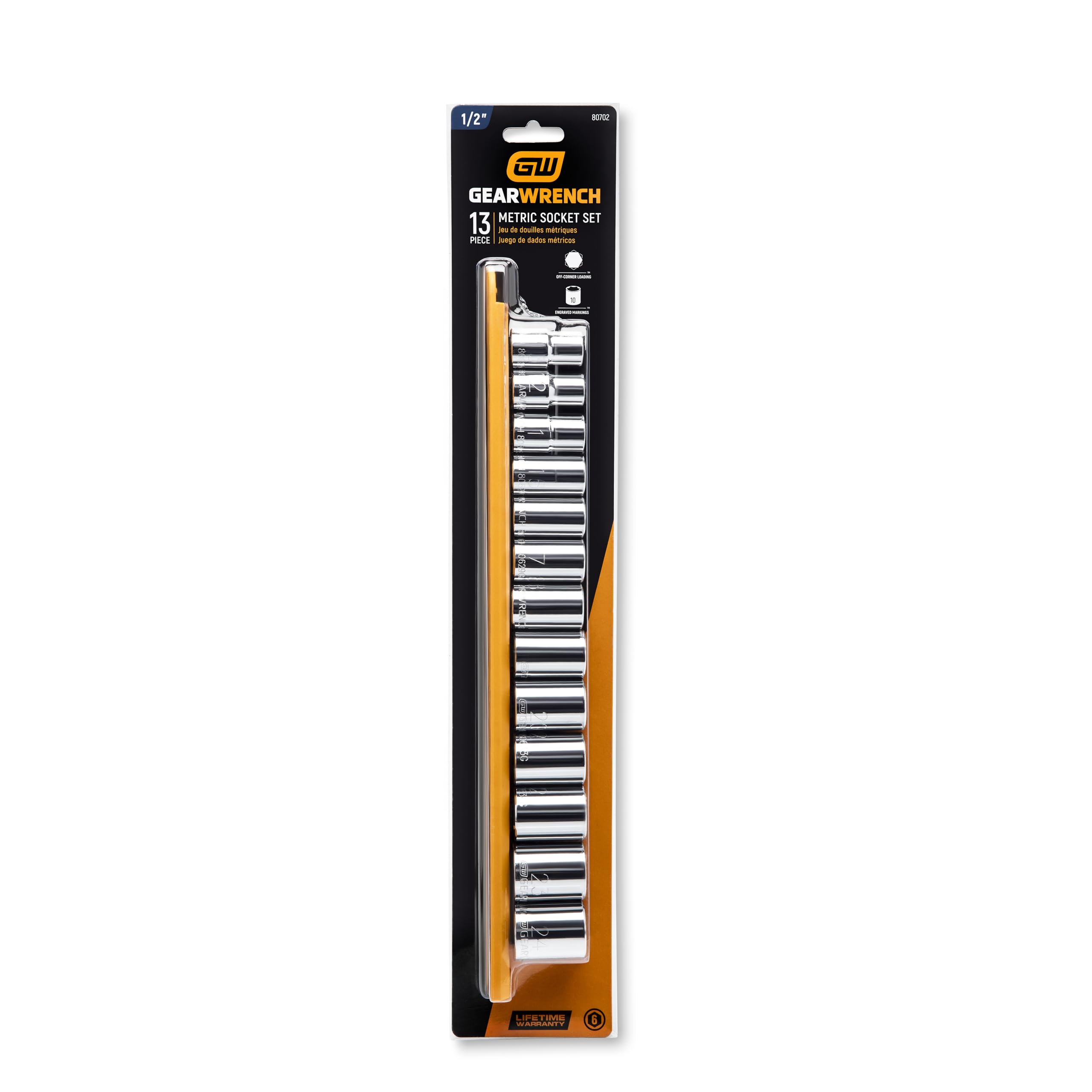 13 Pc. GEARWRENCH 1/2" Drive 6 Pt. Standard Socket Set, Metric - 80702