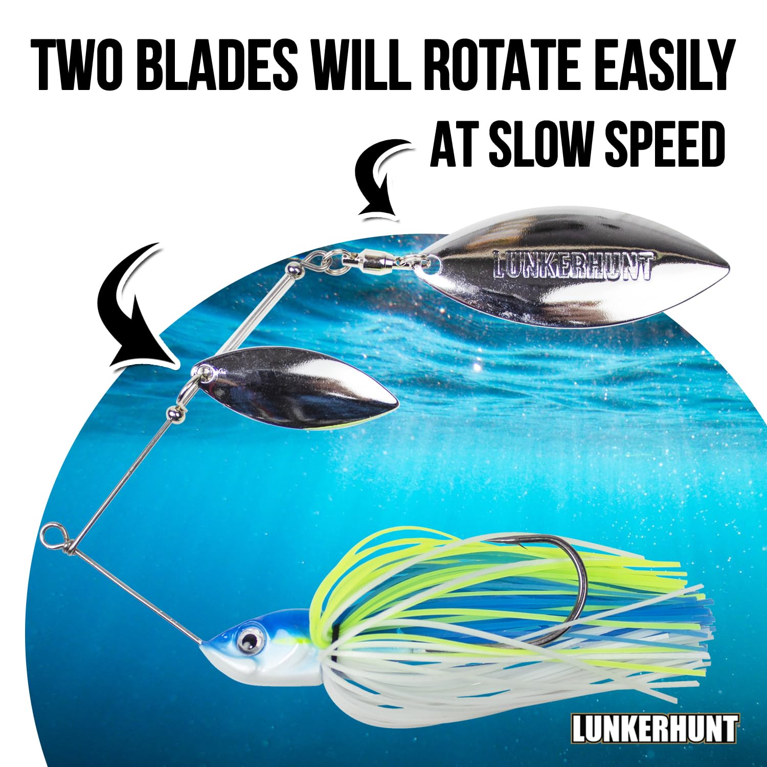 Impact Ignite Lunkerhunt | Spinnerbaits with 2 Willow Leaf Blades | Sink Fast Fishing Lure for Bass and Trout | Silicon Skirt, Swim Jig Saltwater and Deep Water Fishing Bait