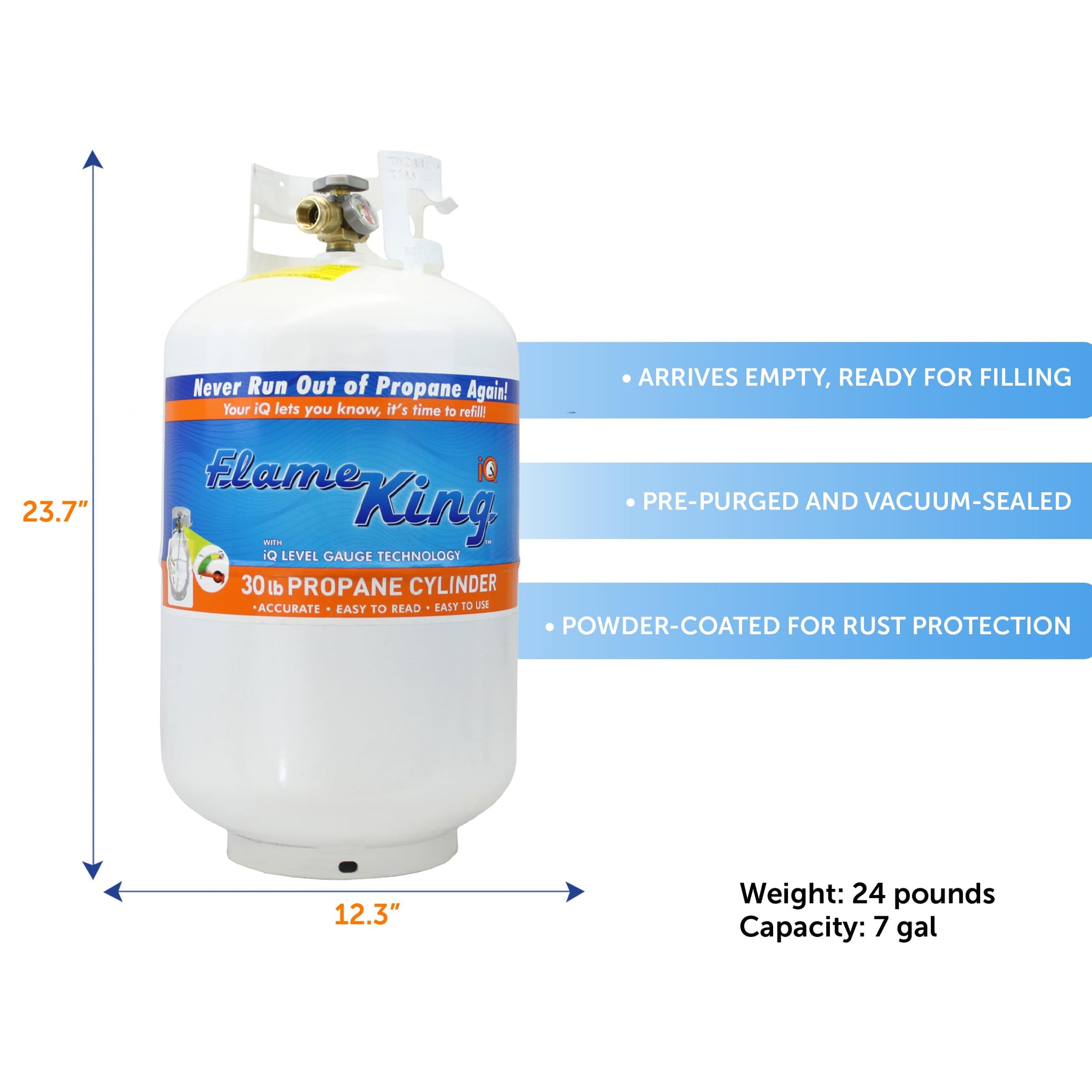 Flame King 30lb YSN330 Steel Propane Tank Cylinder with Gauge and OPD Valve for Grills and BBQs, Camping, Fishing, & Outdoor Activities, White