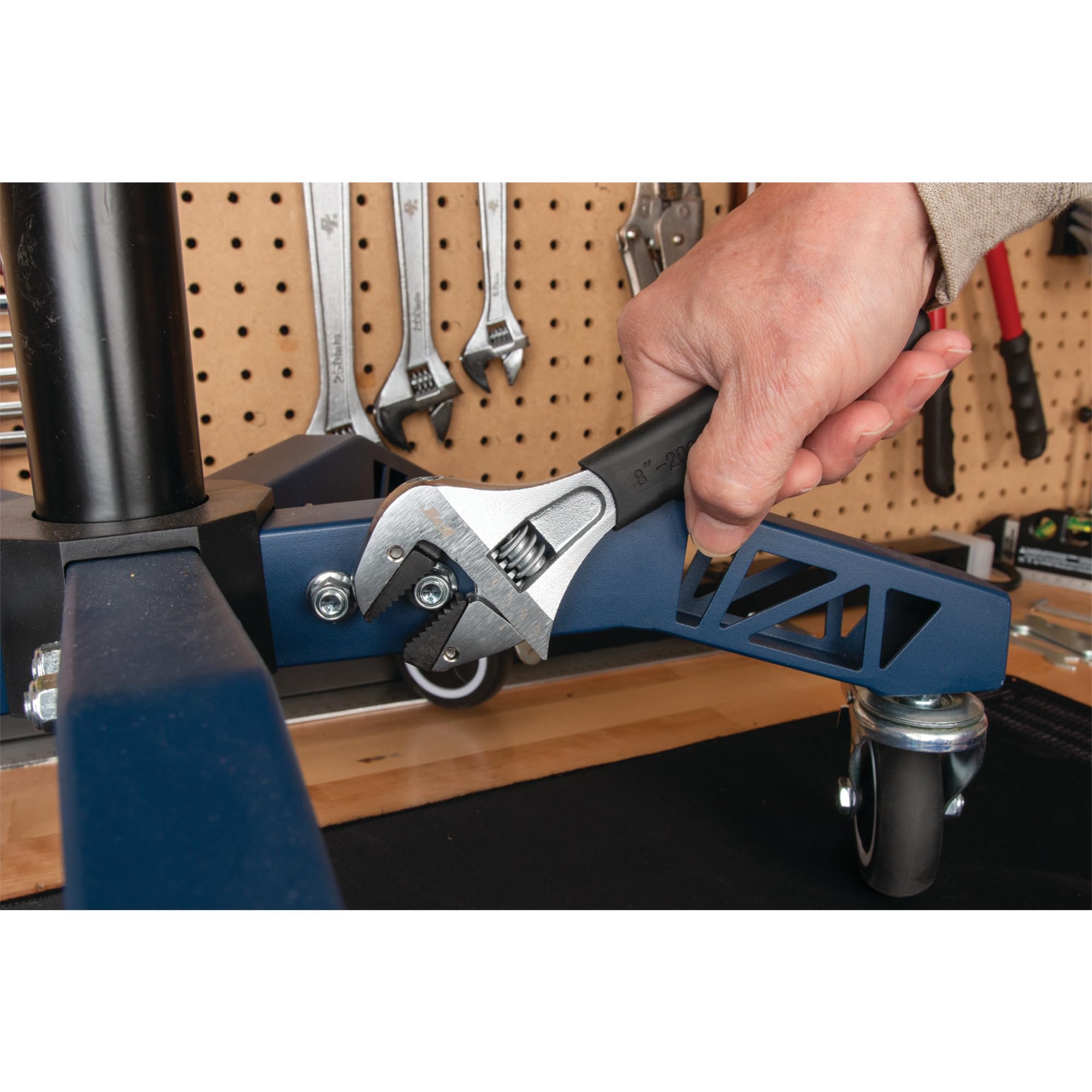 8 In. Performance Tool W30625 Ratcheting Adjustable Wrench - Sliding Jaw, Adjustable, Chrome Vanadium Directional Teeth, Black