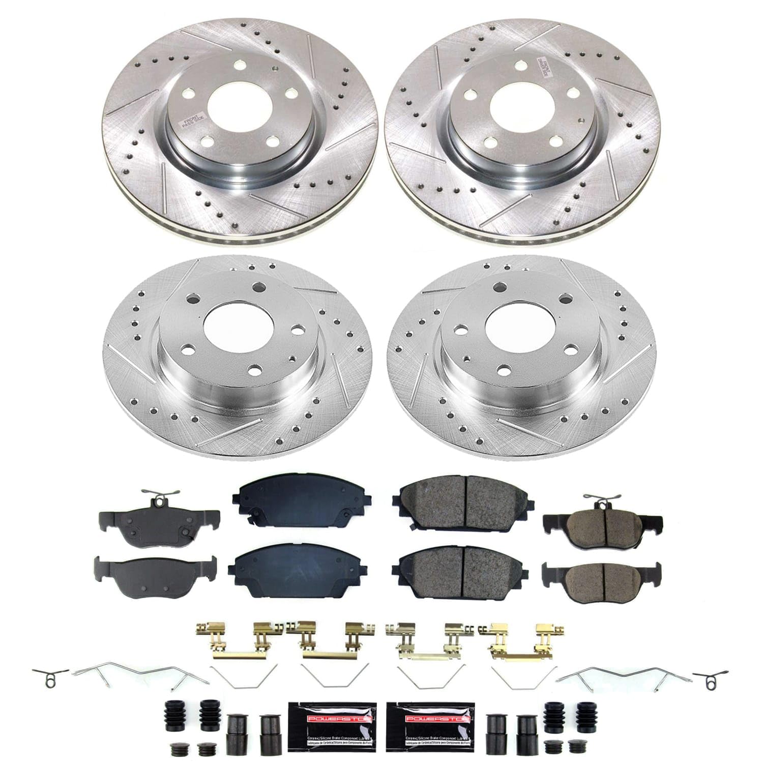 Power Stop K8815 Z23 Carbon-Fiber Ceramic Brake Pads and Front and Rear Drilled and Slotted Rotors Brake Kit For Mazda CX - 30 2020-2022 [Application Specific]