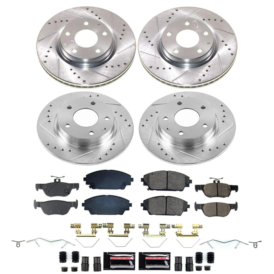 Power Stop K8815 Z23 Carbon-Fiber Ceramic Brake Pads and Front and Rear Drilled and Slotted Rotors Brake Kit For Mazda CX - 30 2020-2022 [Application Specific]