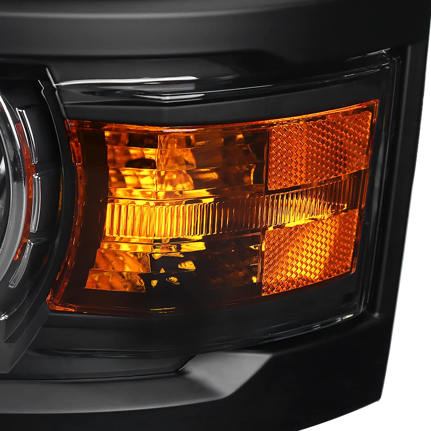 Black Projector Headlights w/Black Trim SPEC-D TUNING Compatible with 2014-2015 Chevy Silverado 1500, Left + Right Pair Headlamps Assembly