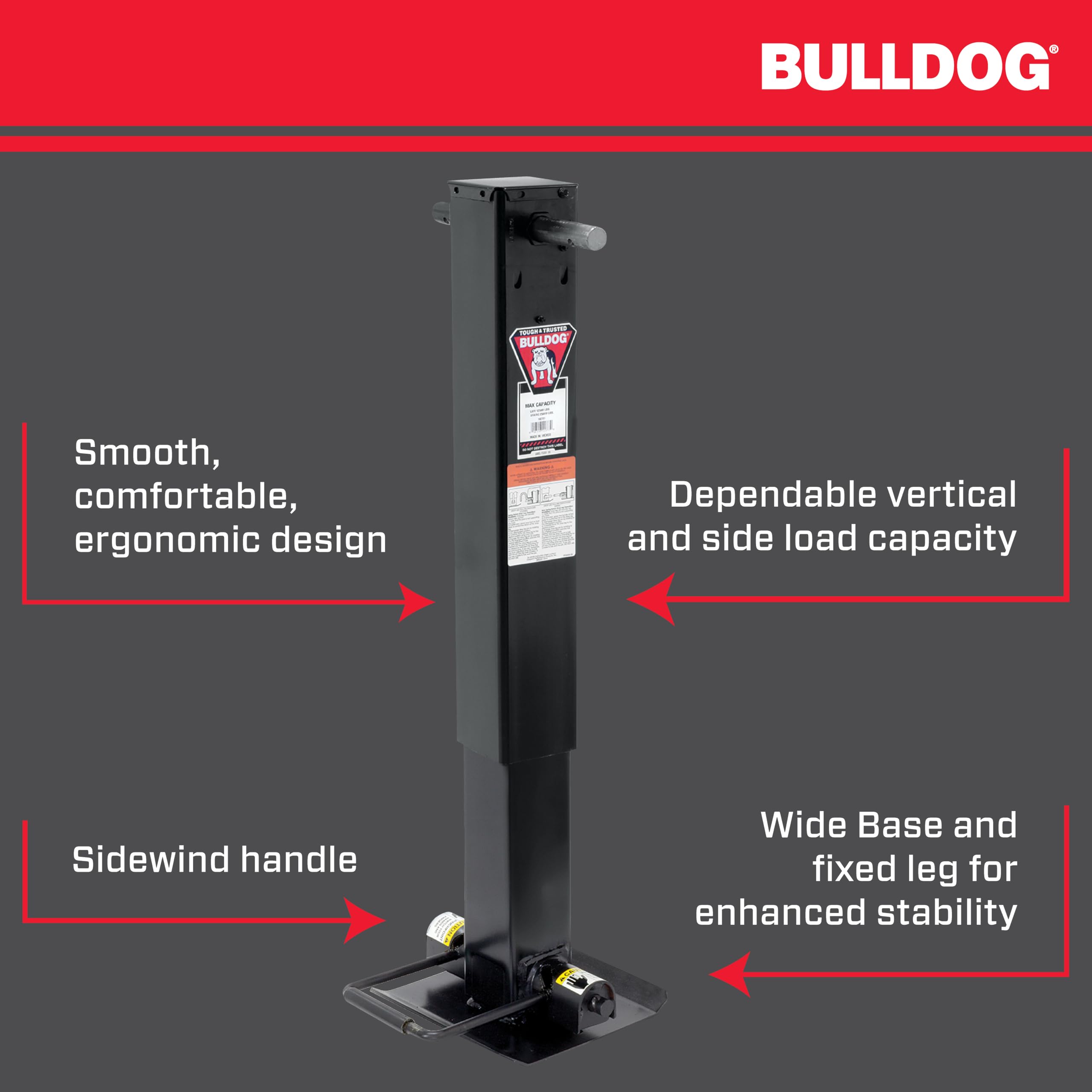 Bulldog Twin Cam™ 182701 HD Square Trailer Jack, 25,000 lbs. Support Capacity, Sidewind, 12-1/2 Inch Travel