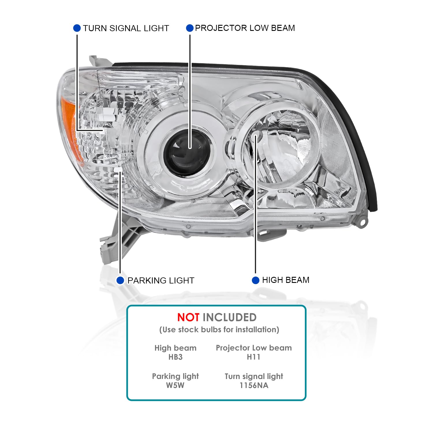 Chrome Projector Headlights SPEC-D TUNING Compatible with 2006-2009 Toyota 4Runner SR5 Limited, Left + Right Pair Headlamps Assembly