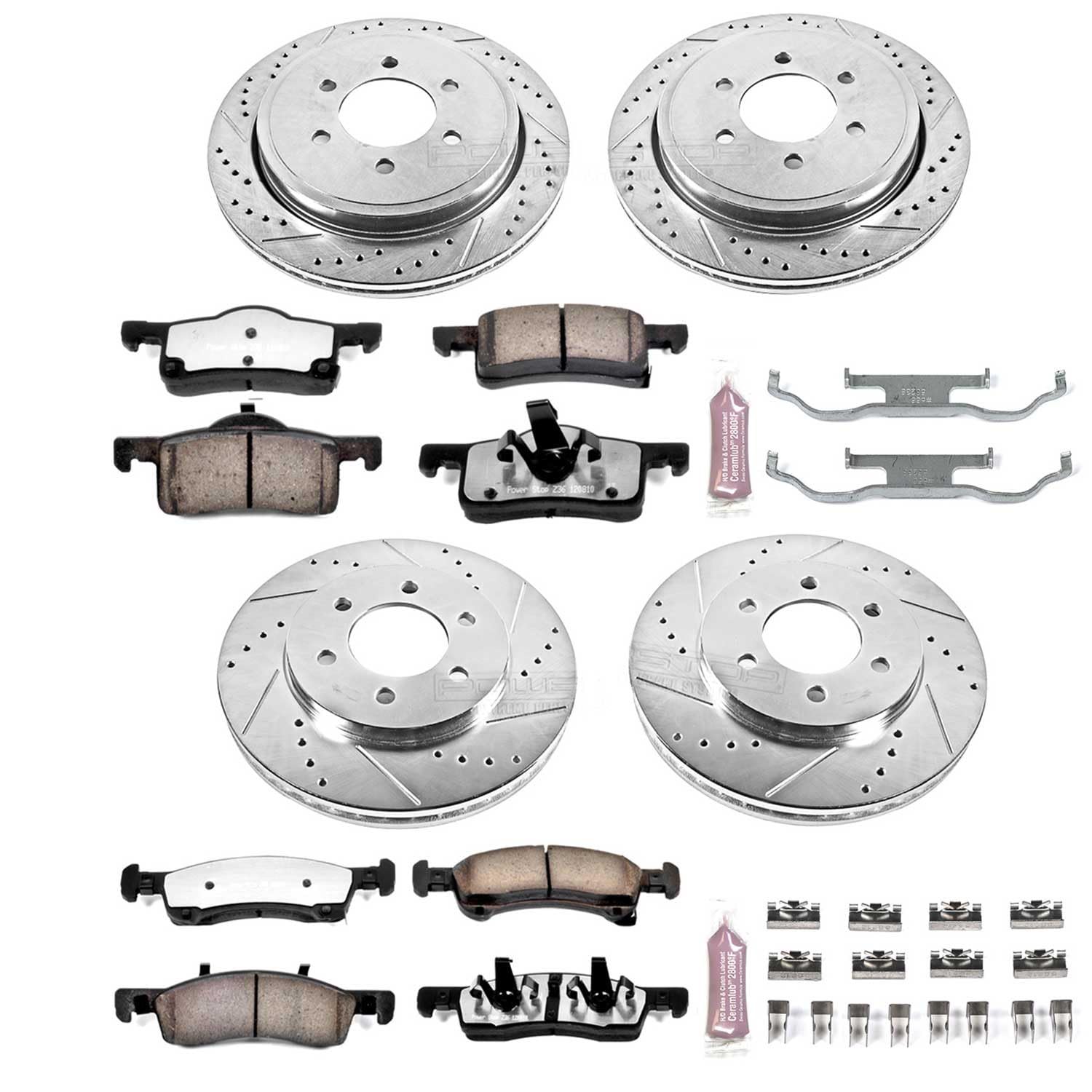 Power Stop Brake Kit Front and Rear For 2002 2003 2004 2005 2006 Ford Expedition - Truck & Tow Carbon Fiber Ceramic Pads & Drilled and Slotted Rotors Replacement, K1934-36