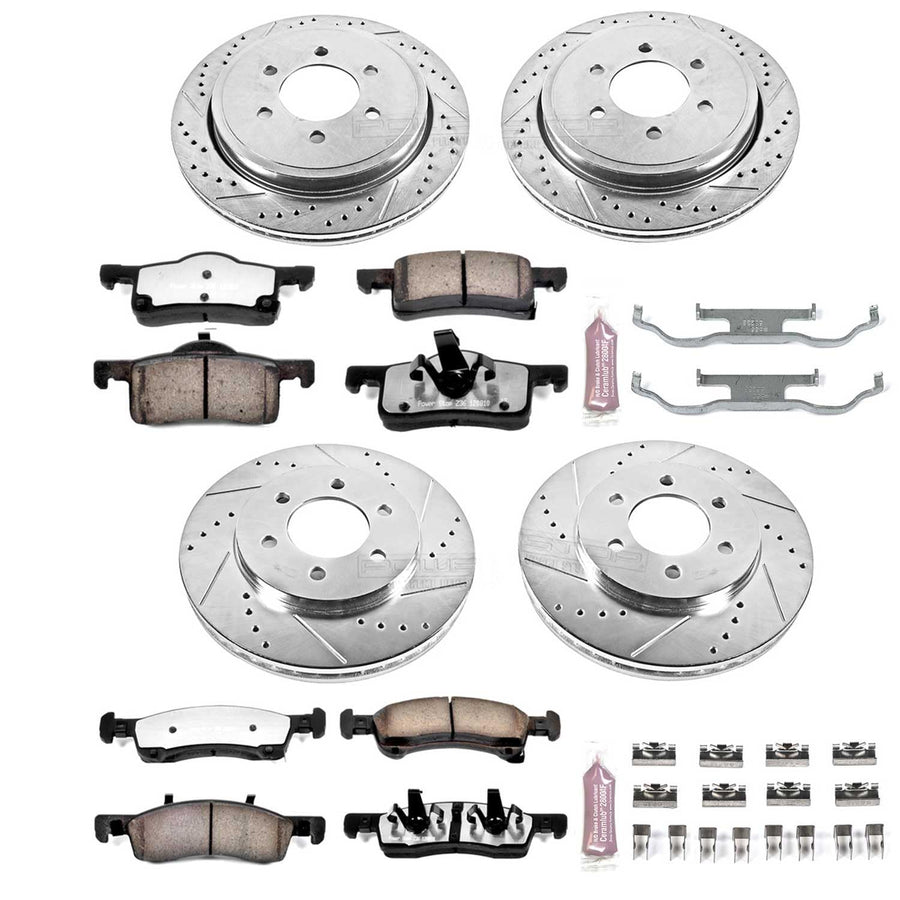 Power Stop Brake Kit Front and Rear For 2002 2003 2004 2005 2006 Ford Expedition - Truck & Tow Carbon Fiber Ceramic Pads & Drilled and Slotted Rotors Replacement, K1934-36