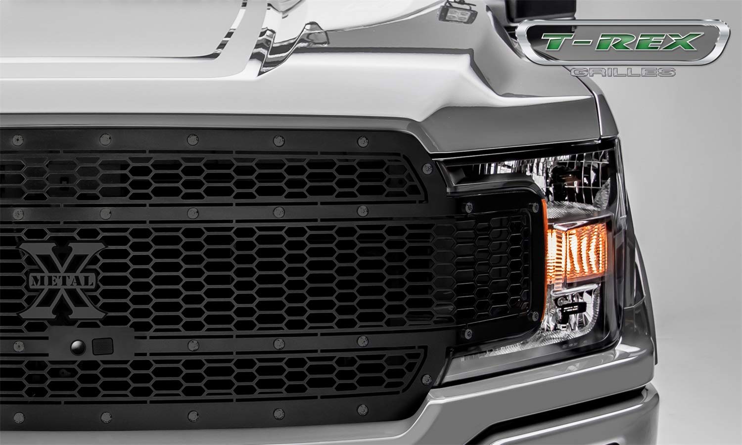 F-150 2018-2020 Stealth Laser X Grille, Black, 1 Pc, Replacement, Black Studs, Fits Vehicles with Camera - PN #7715891-BR