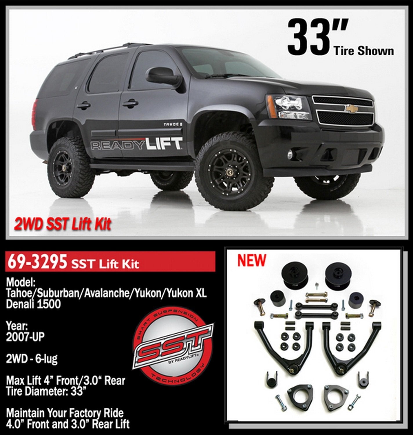 ReadyLift 4" Front and 3" Rear SST Lift Kit for GMC Yukon/Yukon XL/Denali 1500 2WD 6-Lug 2007-2011
