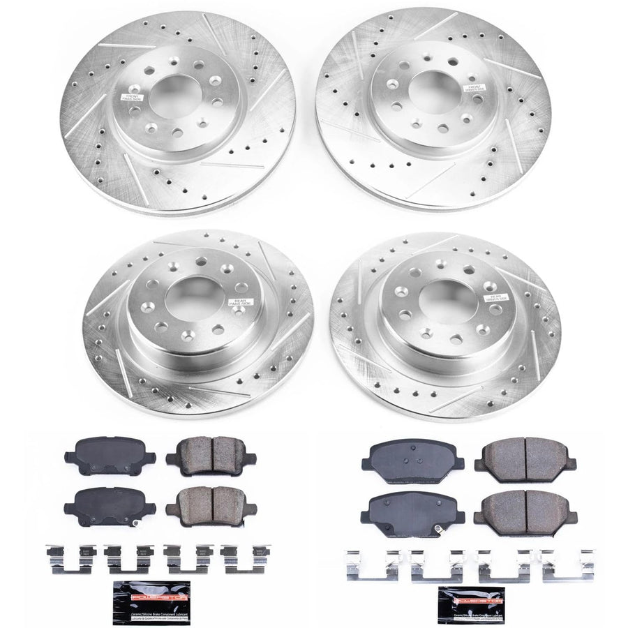 Power Stop K7557 Z23 Carbon Fiber Brake Pads Front and Rear with Drilled & Slotted Brake Rotors Kit For Buick LaCrosse, Buick Regal Sportb, Buick Regal TourX, GMC Terrain [Model Specific]