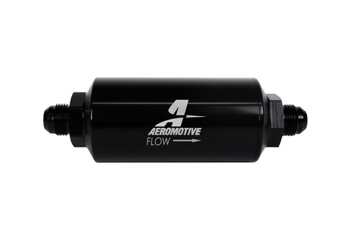 In-Line Aeromotive 12378 Filter, 40-Micron Stainless Mesh Element, AN-08 Male, Bright-Dip Black, 2" OD