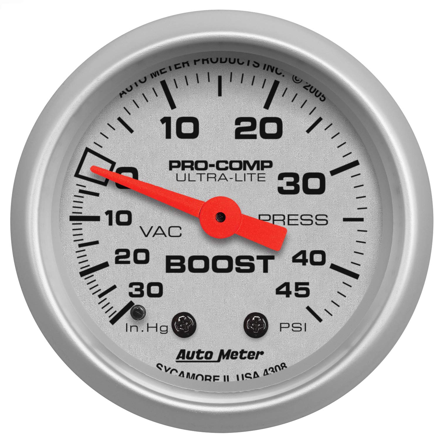 Auto Meter Ultra-Lite 4308 Mechanical Boost/Vacuum Gauge 2.3125 in.