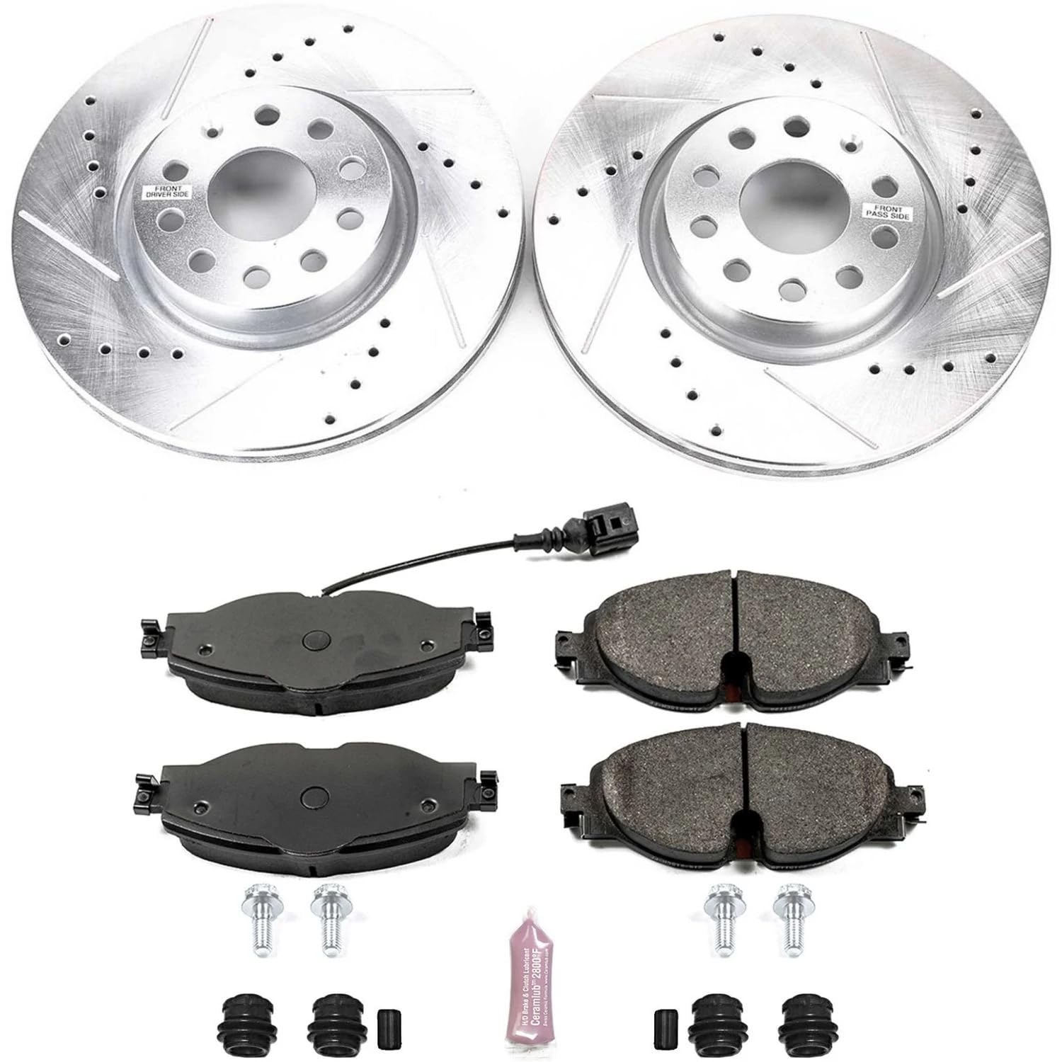 Power Stop K7082 Z23 Sport Brake Upgrade Kit and 1 Front Sensor Wire For A3, A3 Quattro, A3 Sportback e-tron, TT Quattro, VW GTI, VW Golf Alltrack, VW Passat, VW Taos [Model Specific]