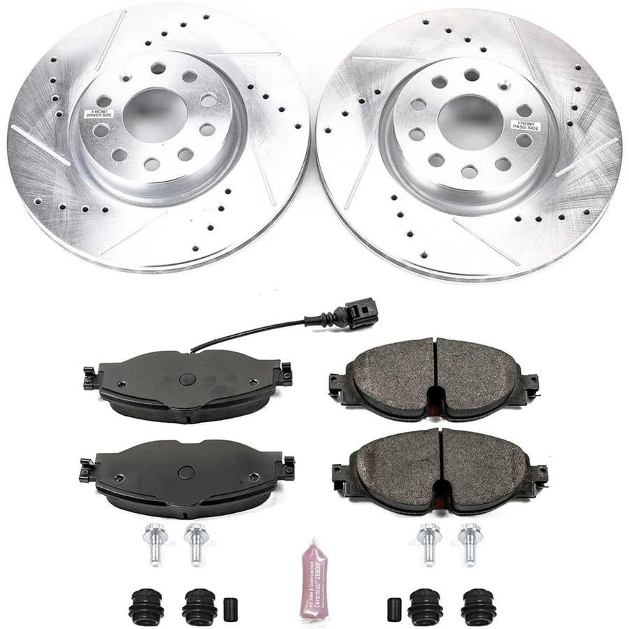 Power Stop K7082 Z23 Sport Brake Upgrade Kit and 1 Front Sensor Wire For A3, A3 Quattro, A3 Sportback e-tron, TT Quattro, VW GTI, VW Golf Alltrack, VW Passat, VW Taos [Model Specific]
