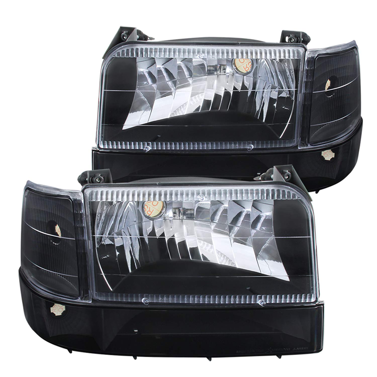 Bronco Spec-D Tuning Black Headlights + Bumper Lights Signal Lights + Corner Lights Lamps Compatible with Ford F150 1992-1996 L+R Pair Assembly
