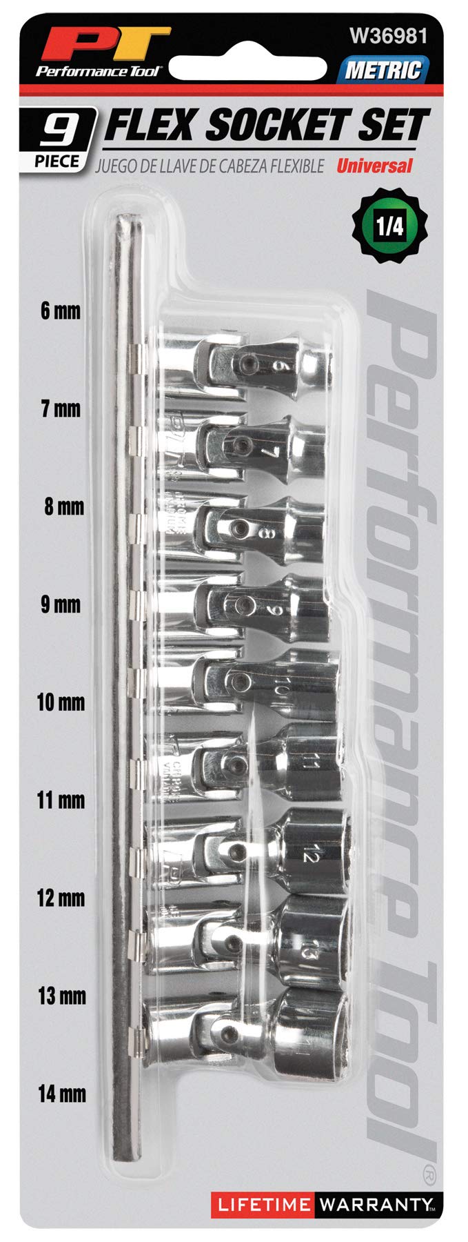 1/4-Inch Performance Tool W36981 9 Piece Drive Metric Flex Socket Set, Silver